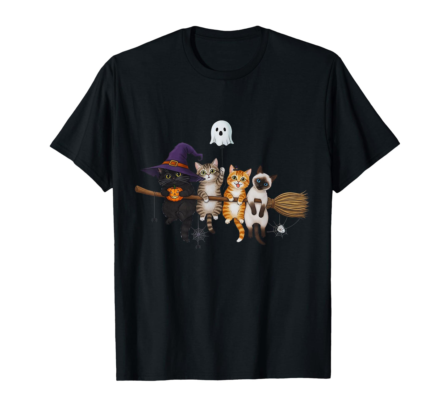 Cute Halloween Cats on Witch Broom Funny Spooky T-Shirt
