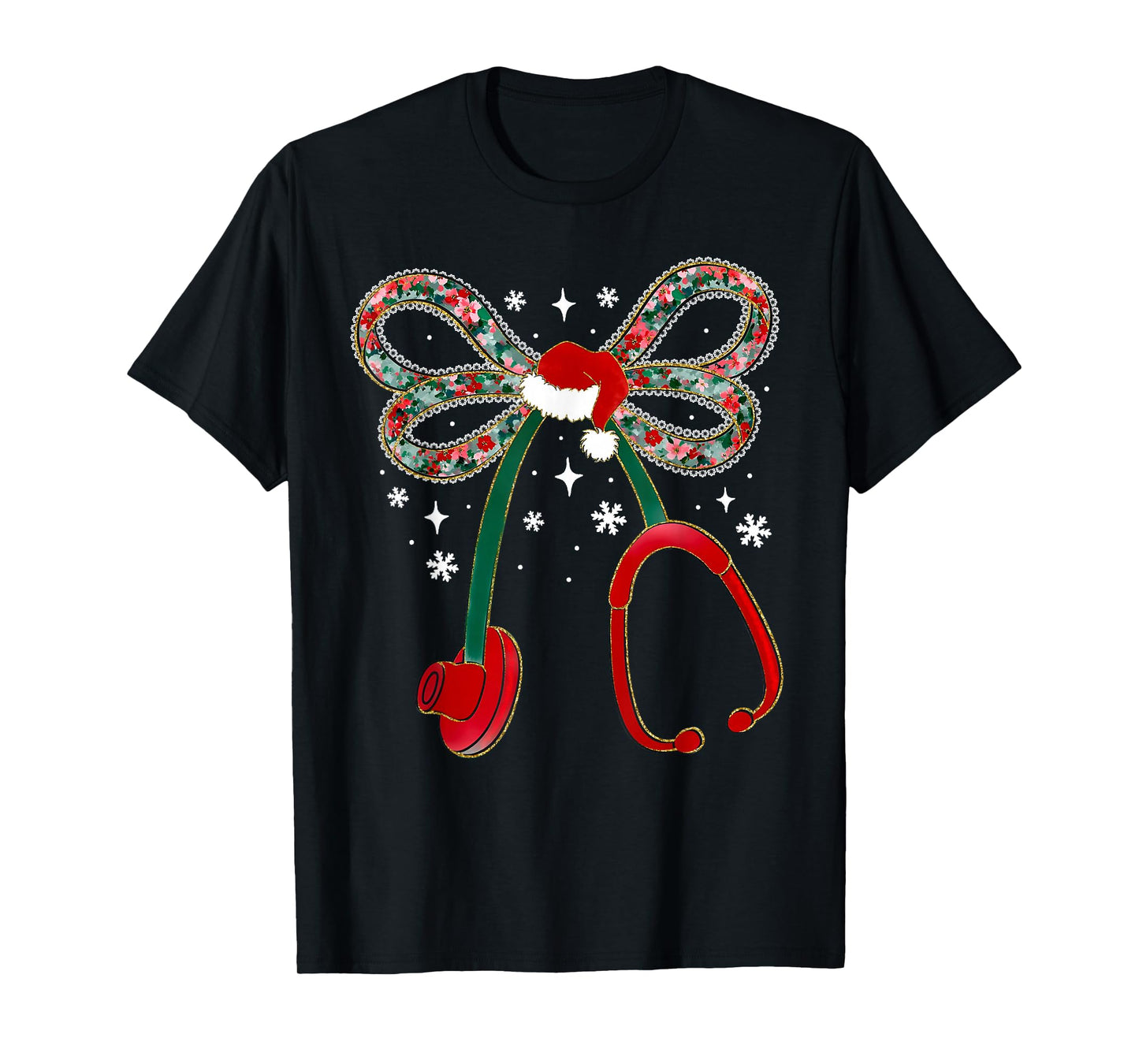 Stethoscope Nurse Coquette Bow Christmas Xmas Pajama Holiday T-Shirt