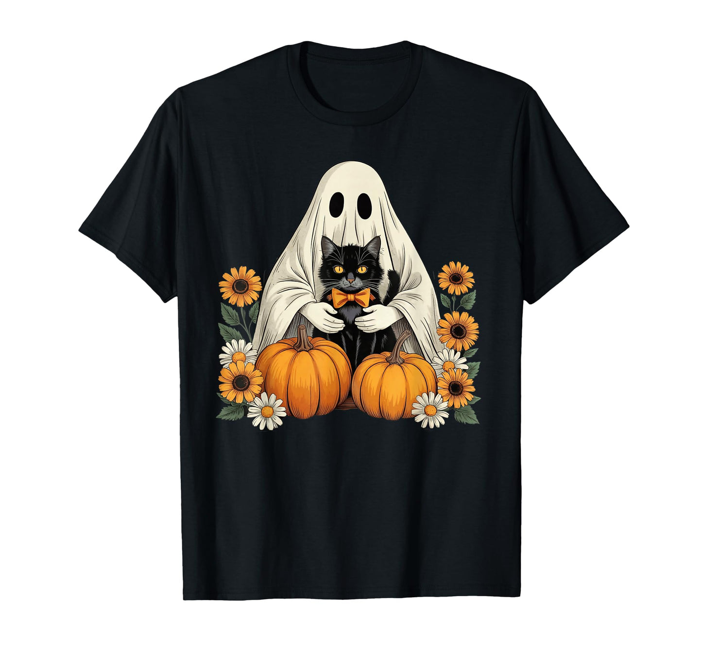 Womens Halloween Ghost Black Cat Ghost Halloween Girls T-Shirt