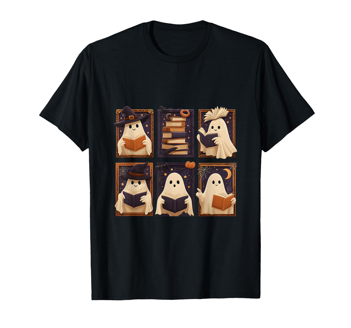 Cute Ghost Reading Books Halloween Book Lover Reader T-Shirt
