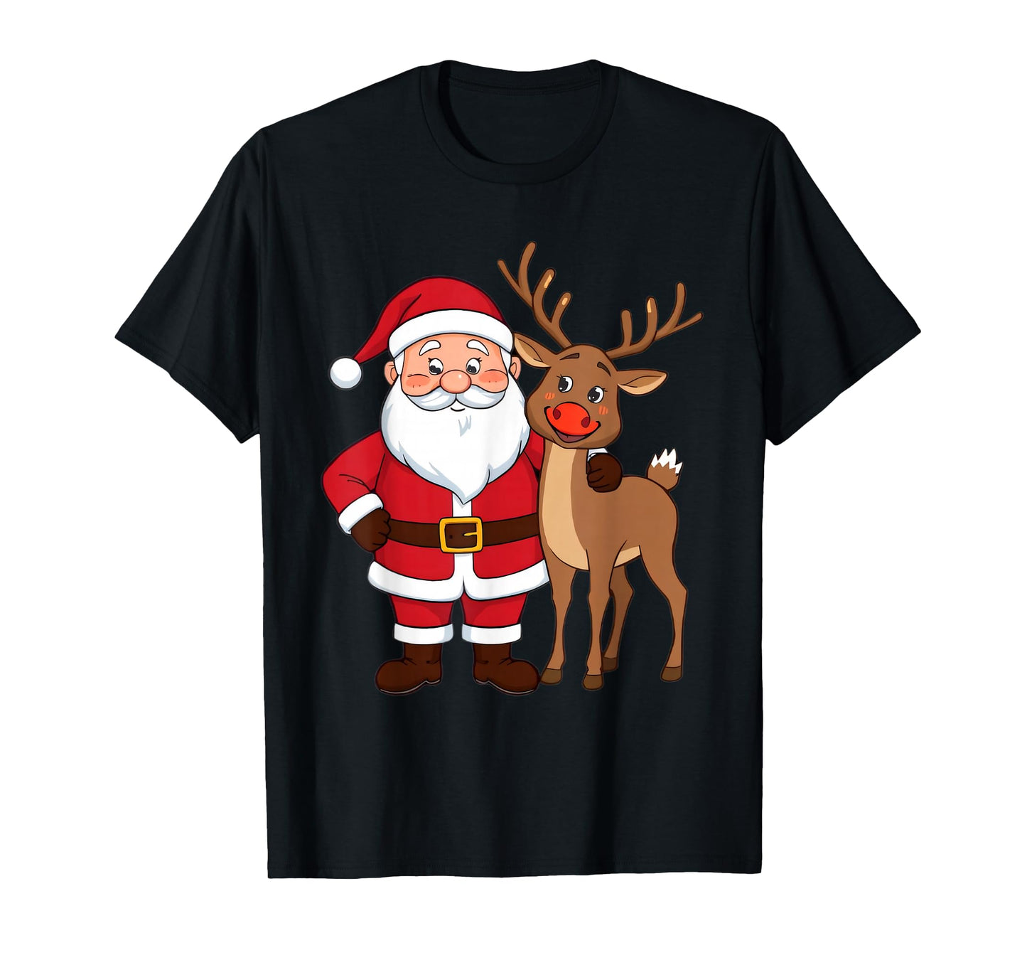 Cartoon Santa and Reindeer Holiday Character Design T-Shirt
