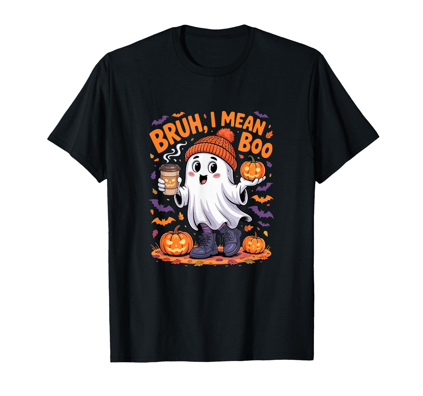 I Mean Boo Funny Joke Boo Ghost Drinking Coffee Halloween T-Shirt