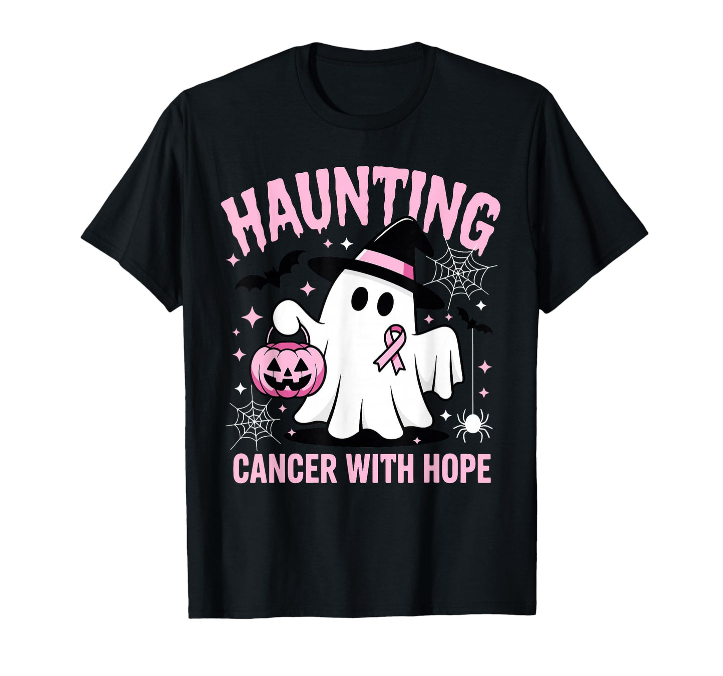 Haunting Cancer with Hope Halloween Pink Ribbon Awareness T-Shirt
