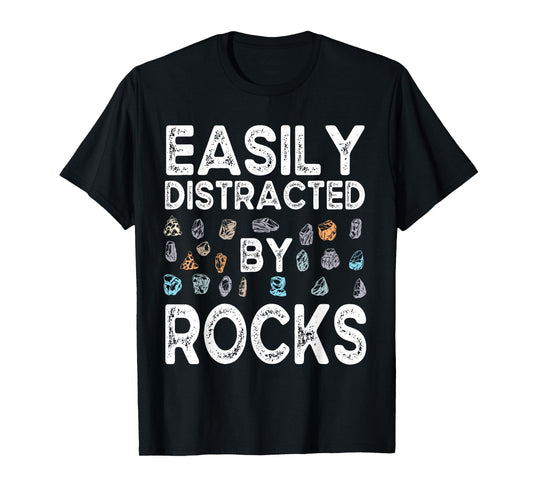 Easily Distracted By Rock Funny Vintage Rock Collector T-Shirt