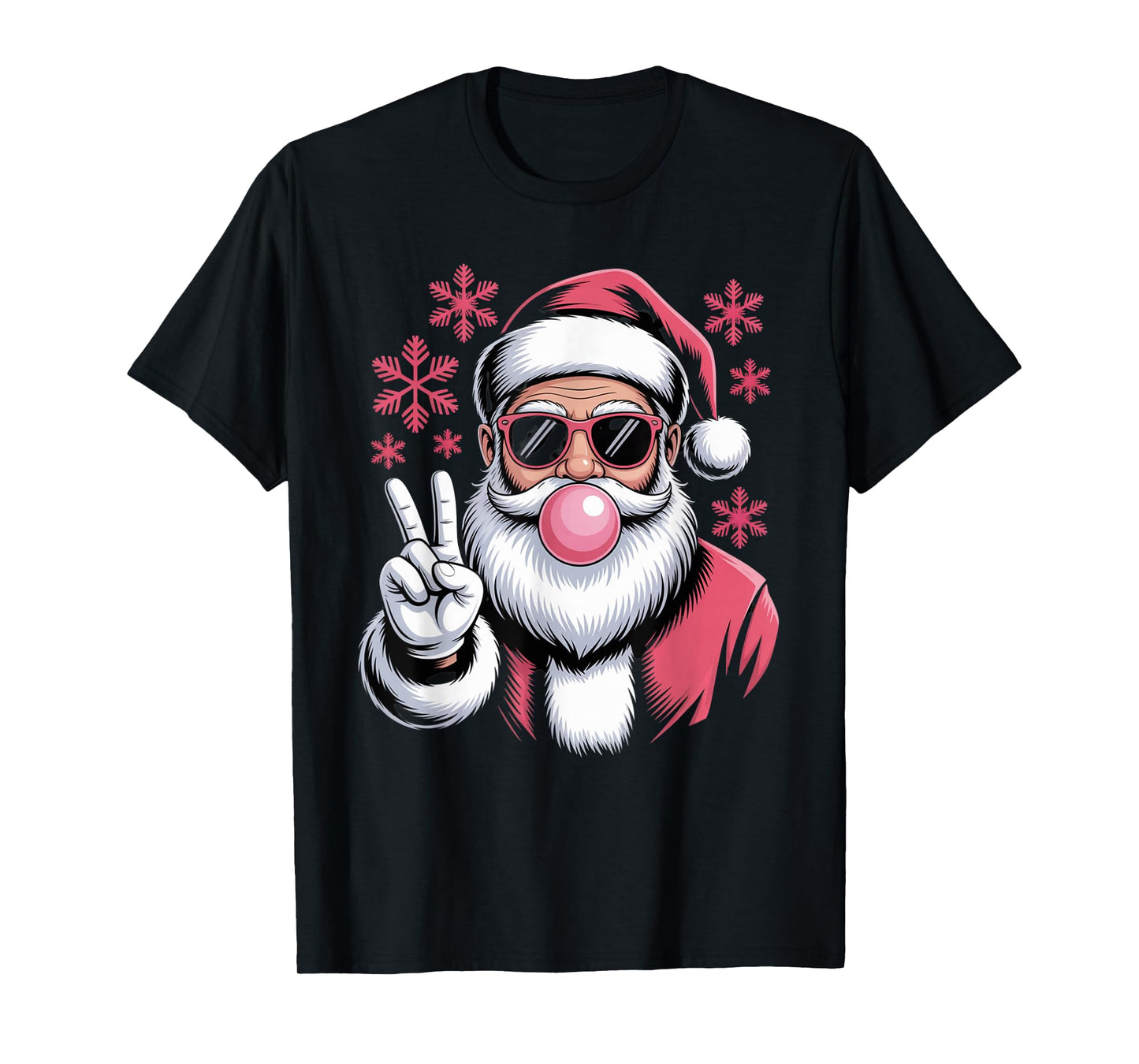 Santa Peace Sign Bubblegum Christmas Vibe T-Shirt