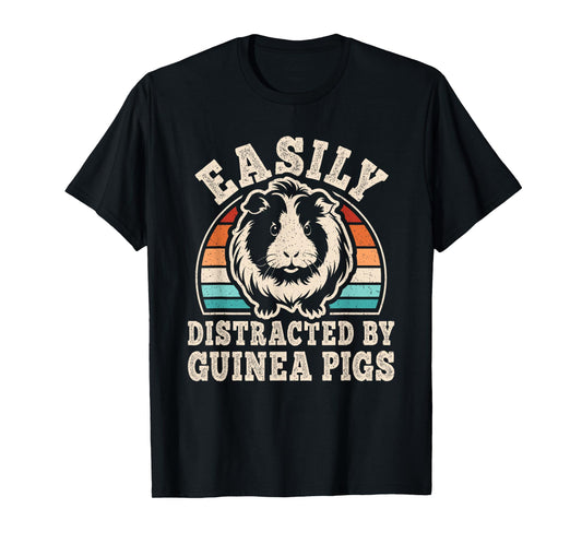 Easily Distracted by Guinea Pigs Retro Men Women T-Shirt