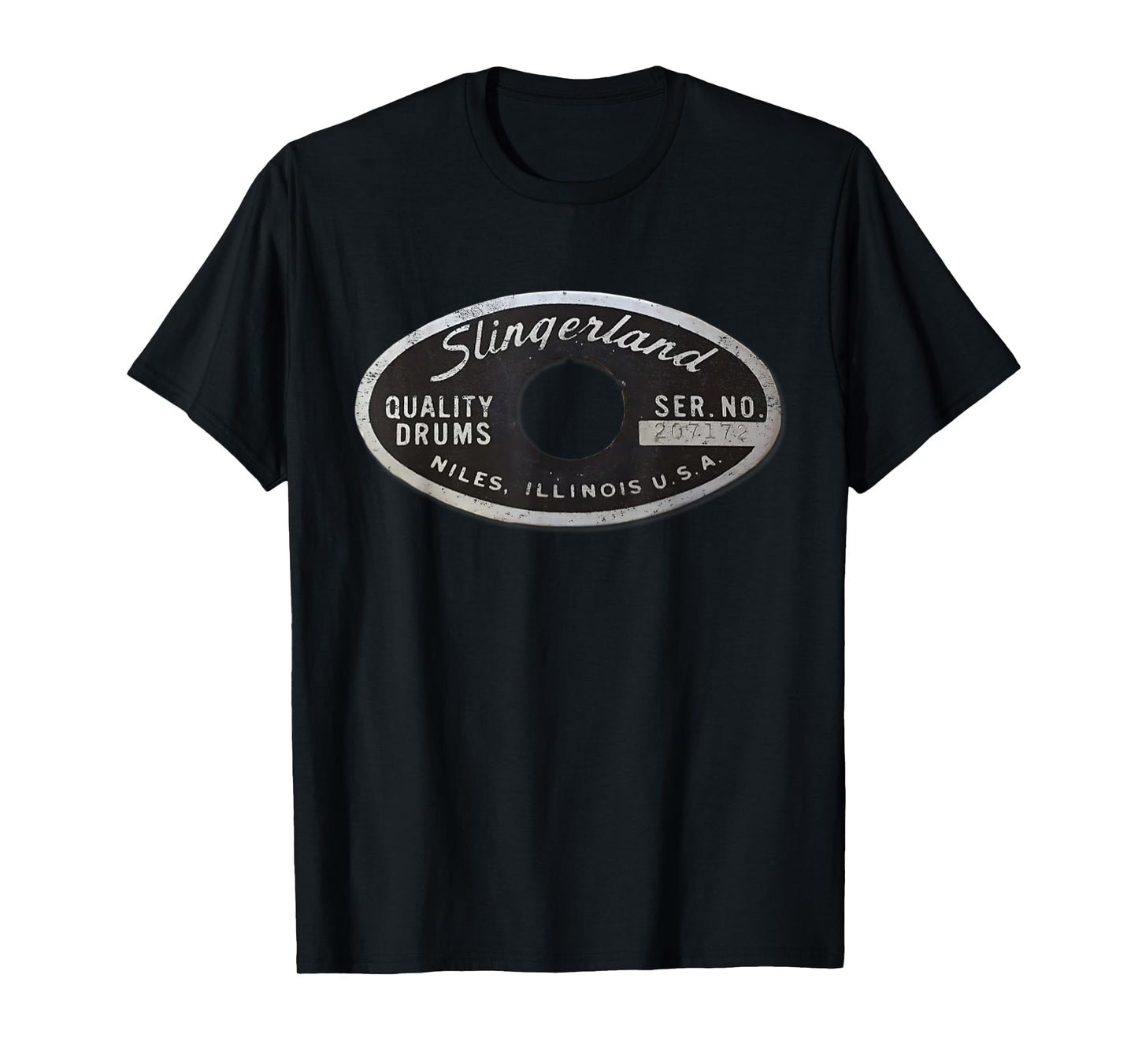 Music Slingerland Drums Guitar USA Drummer Tee - Unisex Adults - Black - Small - Short Sleeve - T-Shirt - Vintage Classic - Polyester 100%
