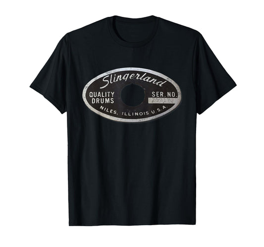 Music Slingerland Drums Guitar USA Drummer Tee - Unisex Adults - Black - Small - Short Sleeve - T-Shirt - Vintage Classic - Polyester 100%