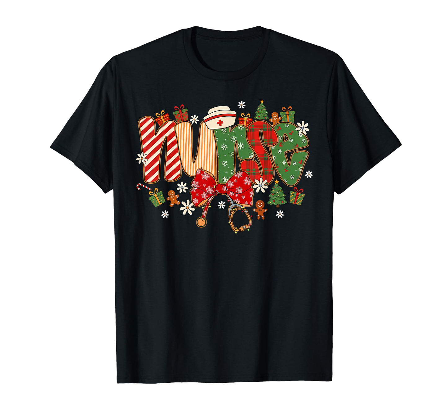 Nurse Medical Staff Christmas Stethoscope Bow Xmas Holiday T-Shirt