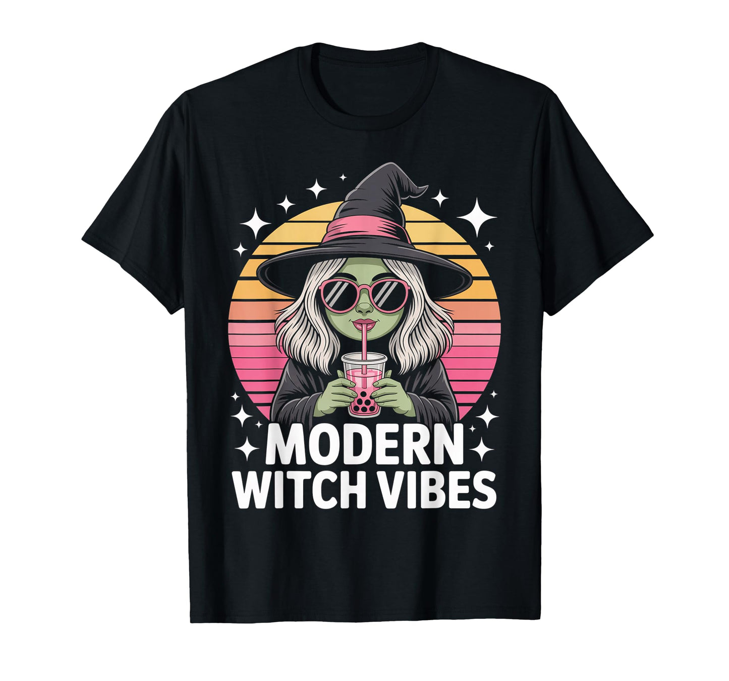 Modern Witch Vibes Halloween Women Boba Bubble Tea Witchy T-Shirt