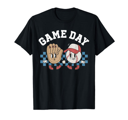 Baseball Retro Groovy Cartoon Love Baseball Season Game Day T-Shirt
