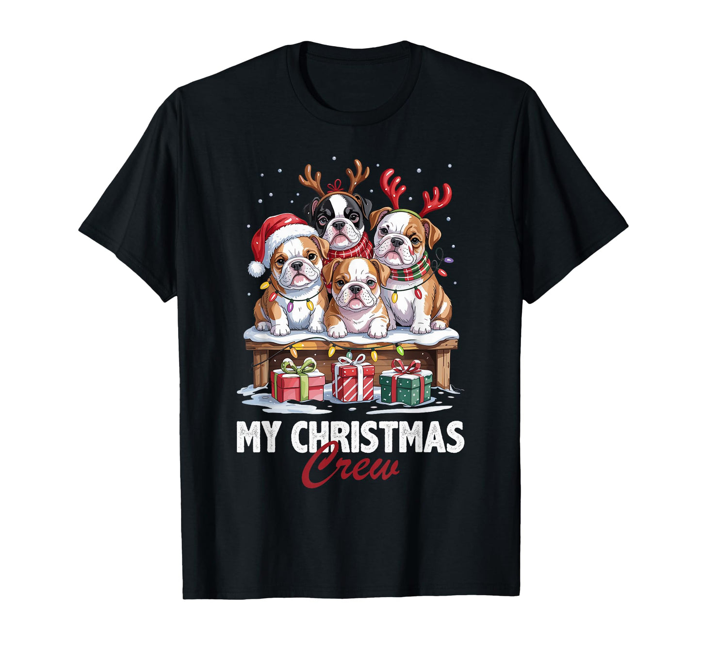 Bulldog Christmas Crew Funny Dog Lovers Holiday Pajama T-Shirt