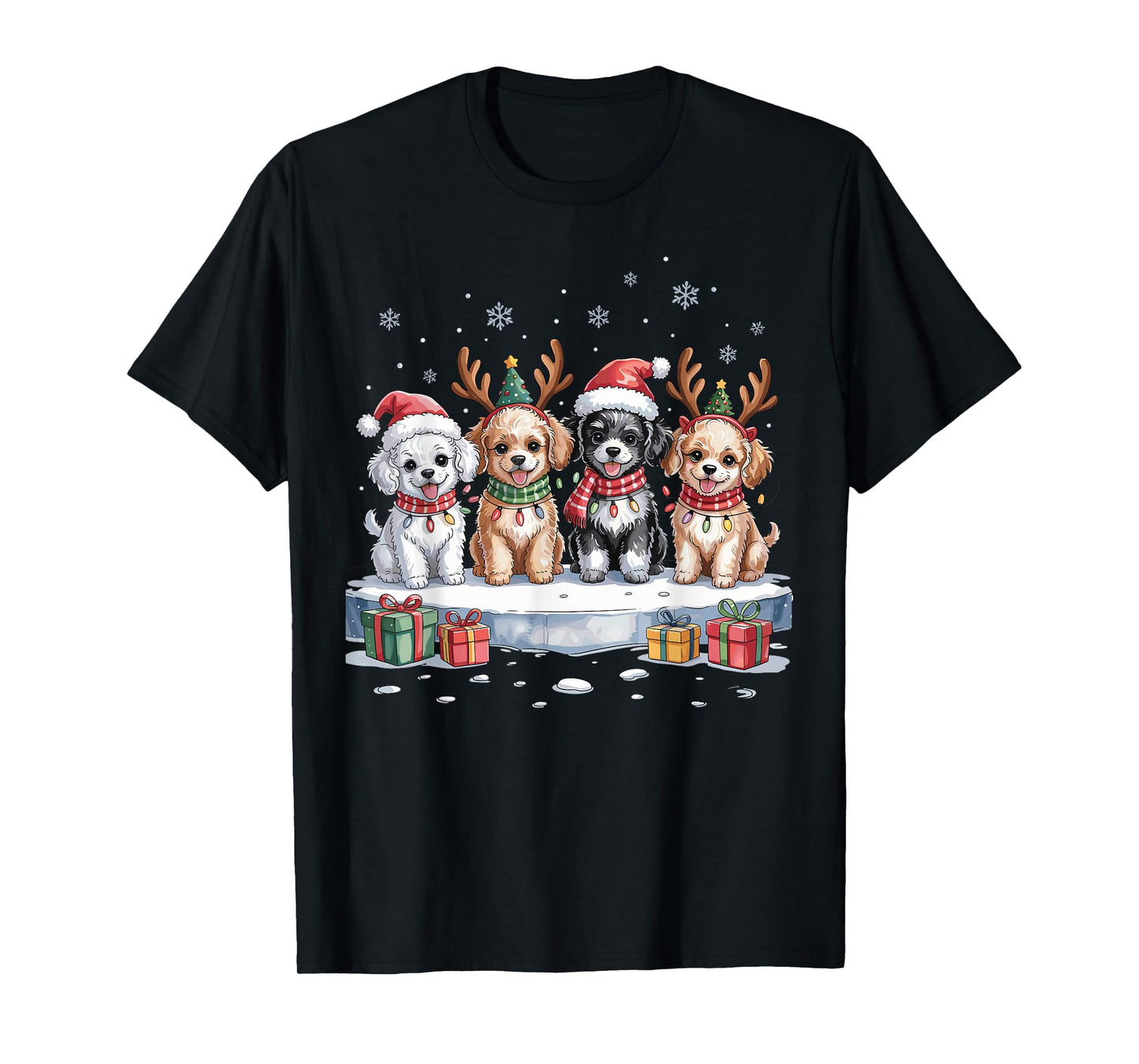 Cute Poodle Christmas Puppies Dog Lovers Funny Holiday T-Shirt
