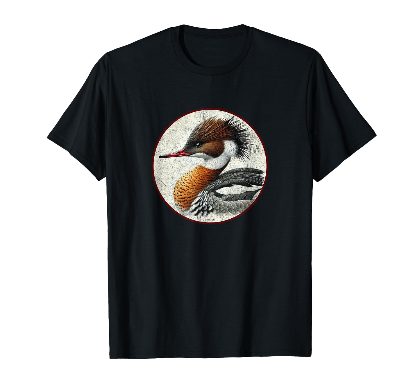 Colorful Retro Red-Breasted Merganser Bird Design T-Shirt