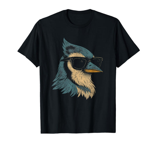 Cool Blue Jay Sunglasses Retro Vintage Birdwatching Nature T-Shirt