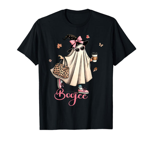 Boo Jee Ghost Drinking Coffee Coquette Bow Halloween Women T-Shirt