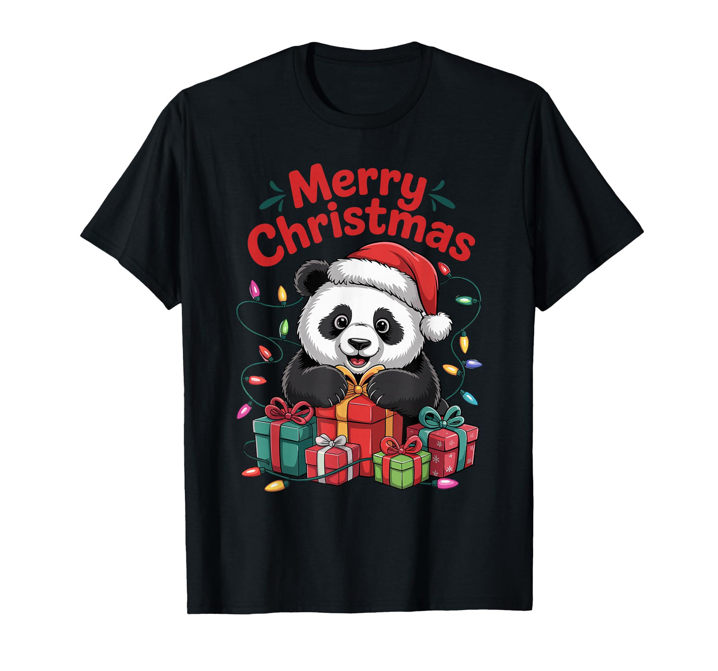 Panda Santa Hat Christmas Design Funny Animal Lovers Holiday T-Shirt