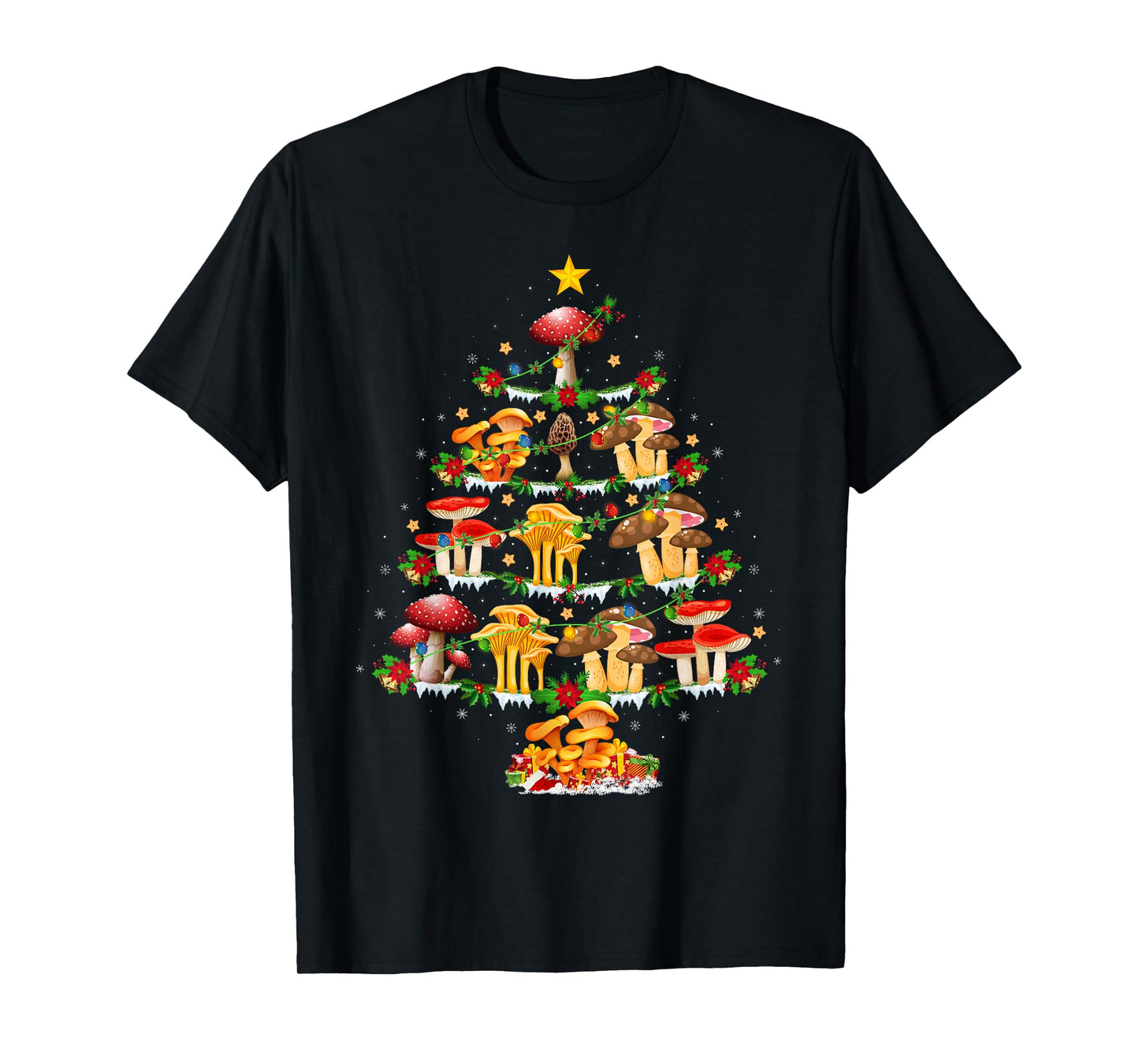Mushroom Christmas Tree Lights Funny Mushroom Xmas T-Shirt