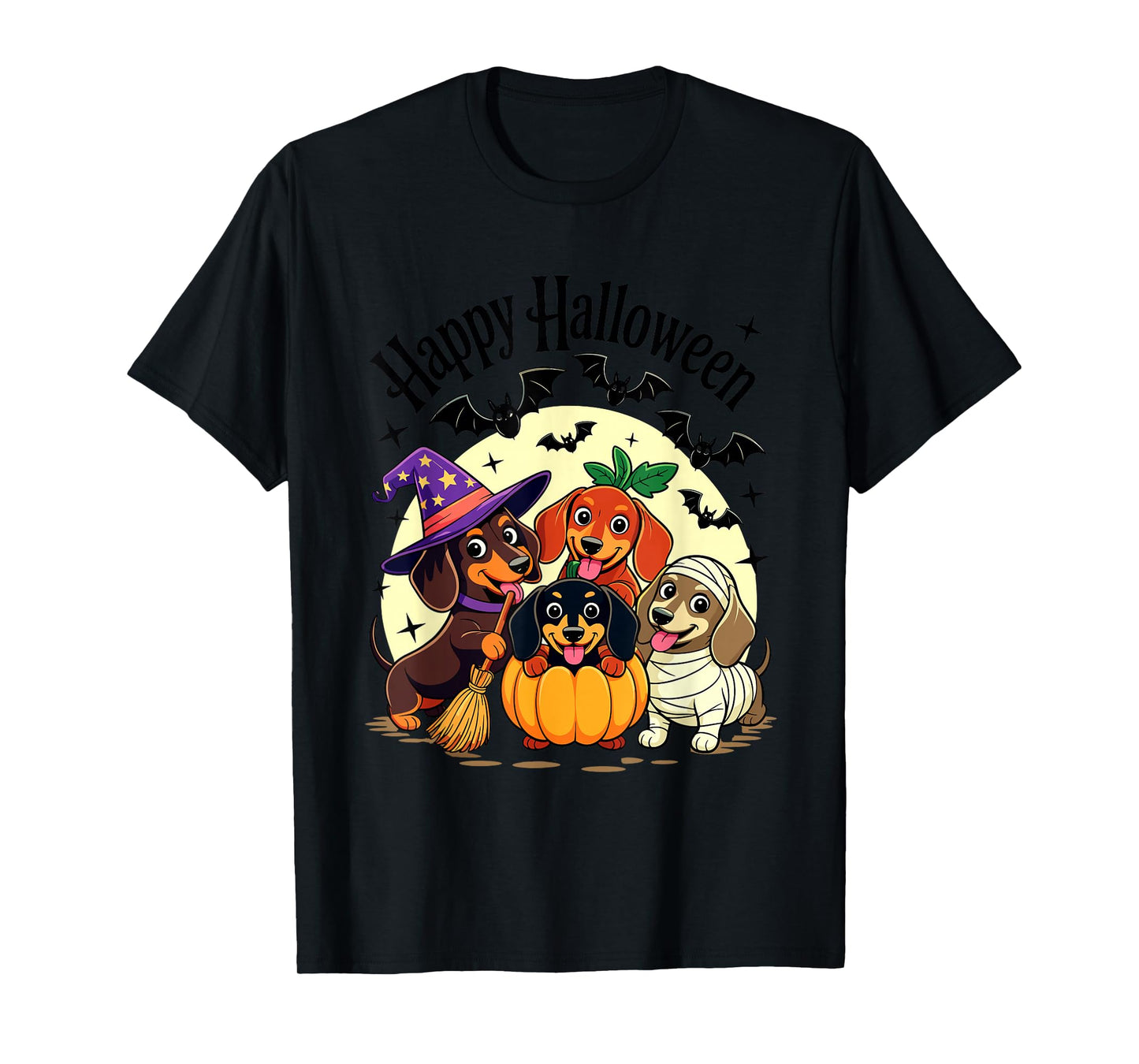 Halloween Dachshund Dogs Costumes Squad Witch Pumpkin Mummy T-Shirt