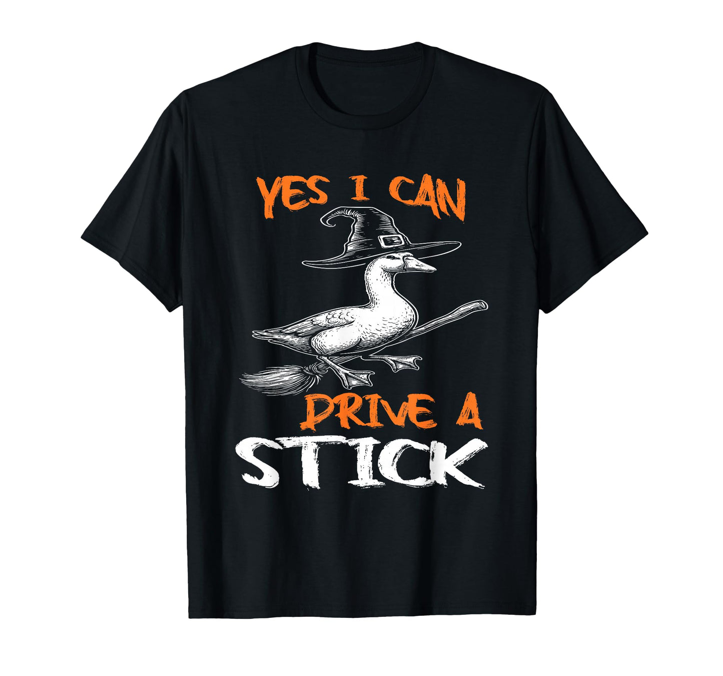 Funny Witch Goose Yes I Can Drive A Stick Halloween T-Shirt