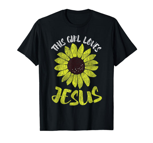 Vintage Sunflower This Girl Loves Jesus Women Christian T-Shirt