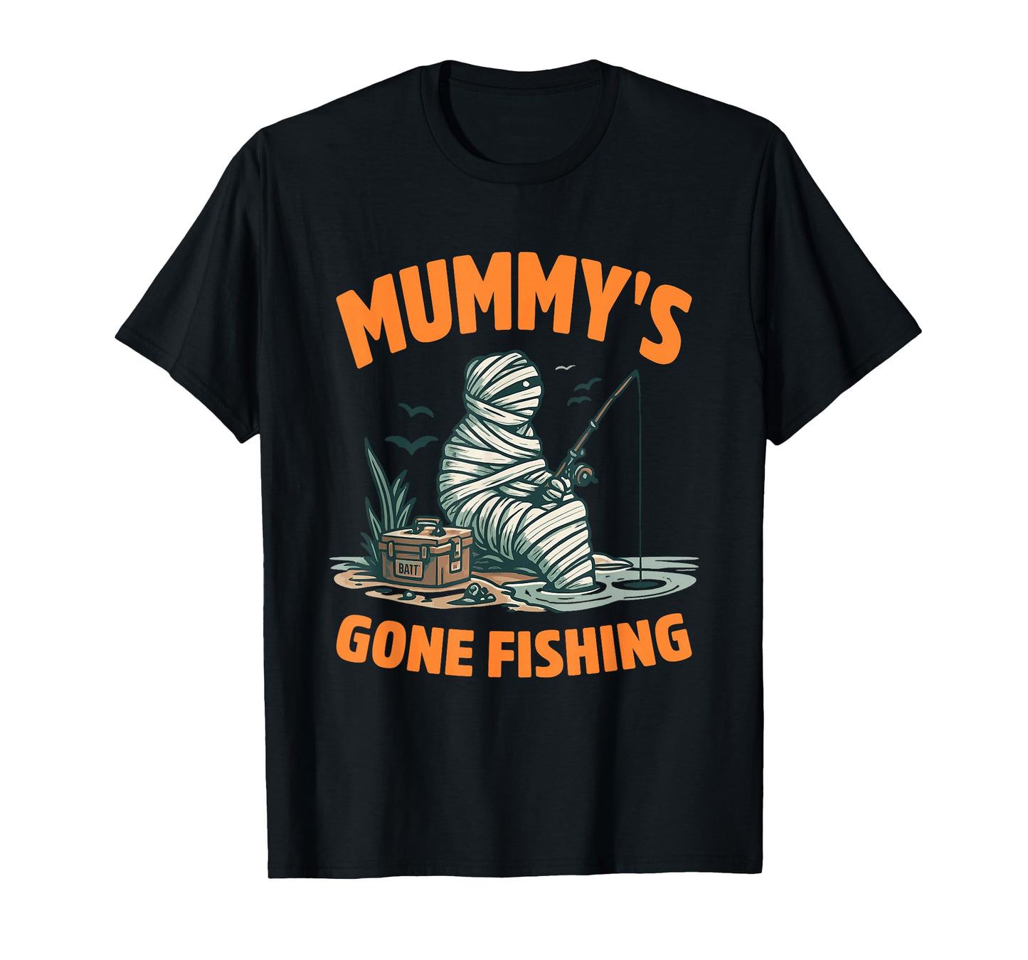 Mummy's Gone Fishing Halloween Design T-Shirt