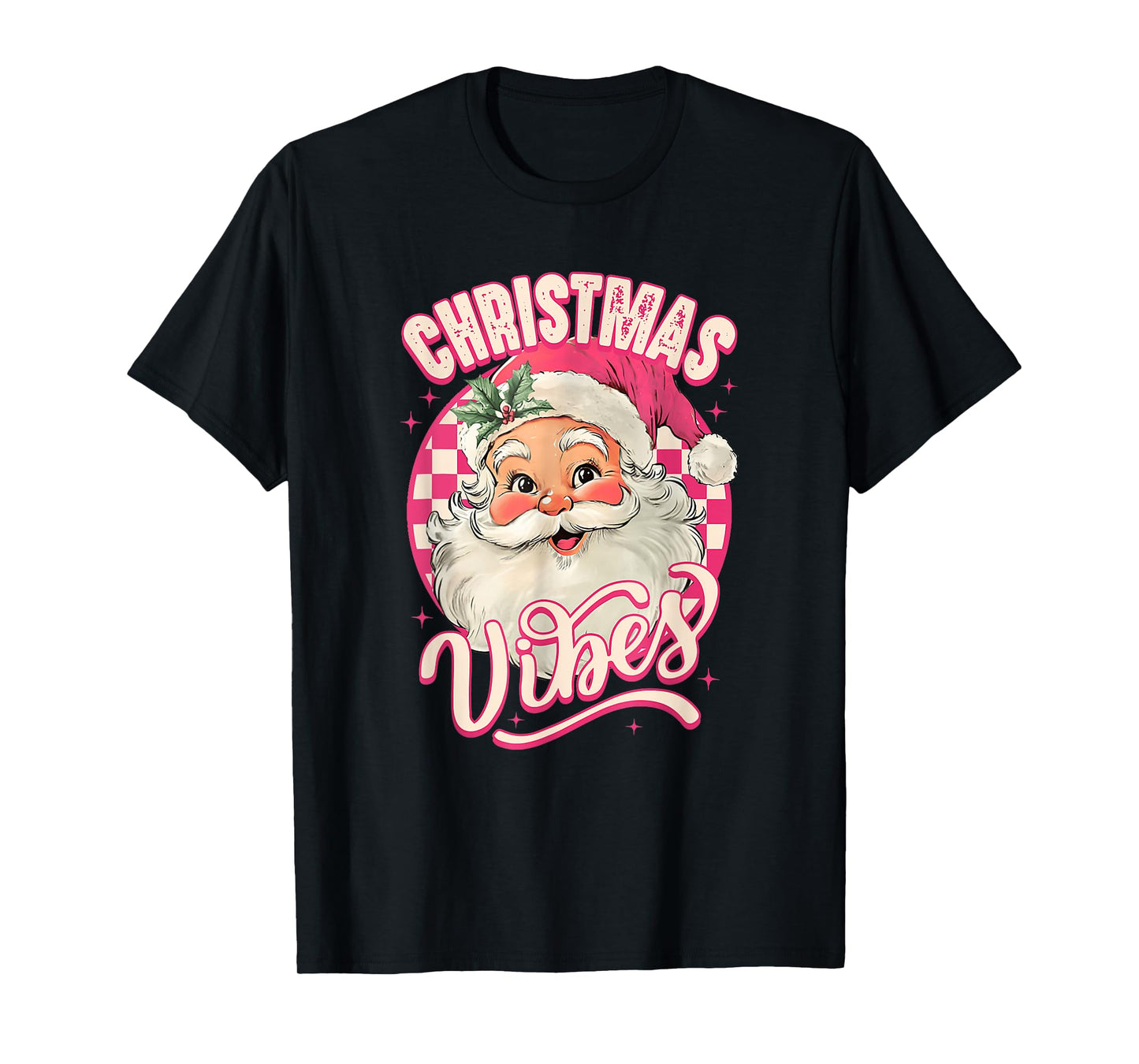 Vintage Pink Santa Claus Christmas Vibes Pajamas Xmas T-Shirt