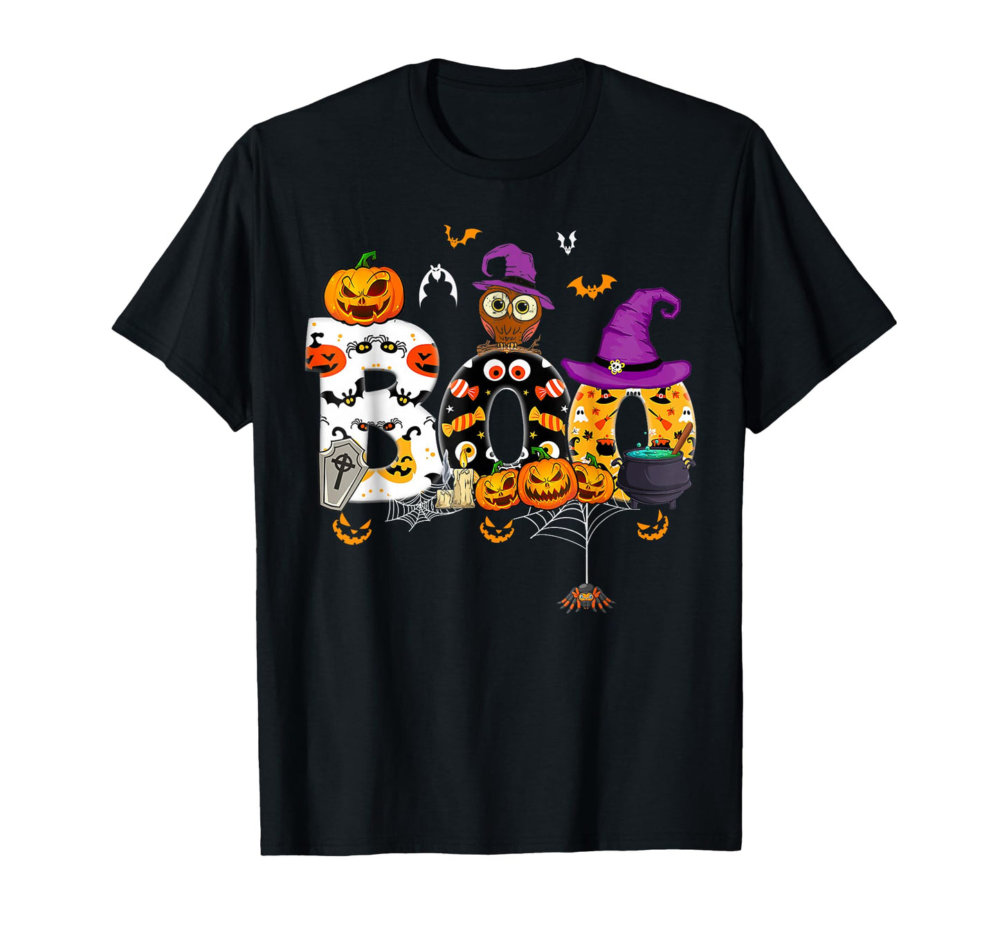Halloween Costume Boo Owl Witch Hat Spider Pumpkin T-Shirt