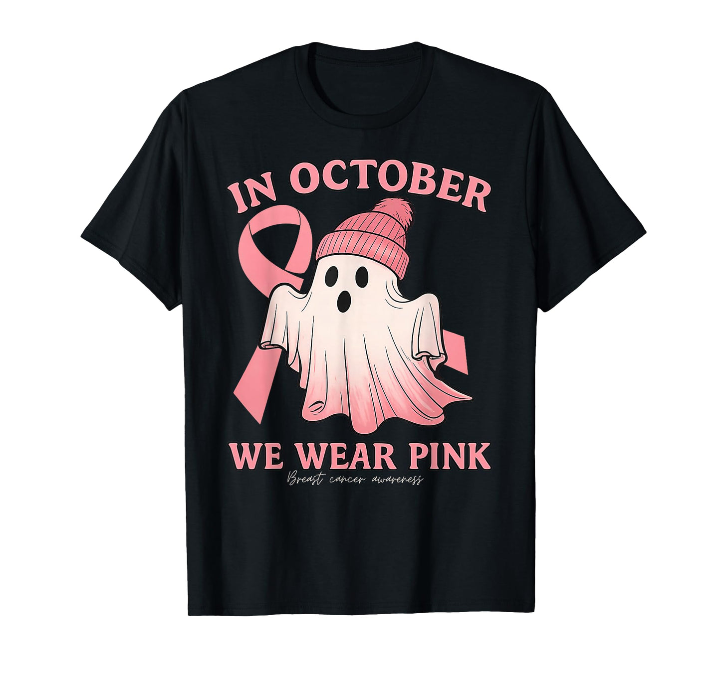 Breast Cancer Awareness Fighter Cute Pink Ghost Witch Pumpki T-Shirt
