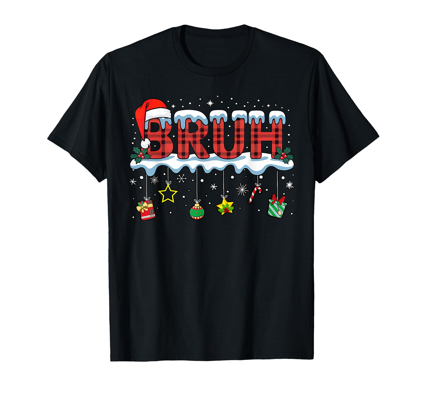 Bruh Funny Christmas Red Plaid Teens Youth Kids Xmas T-Shirt