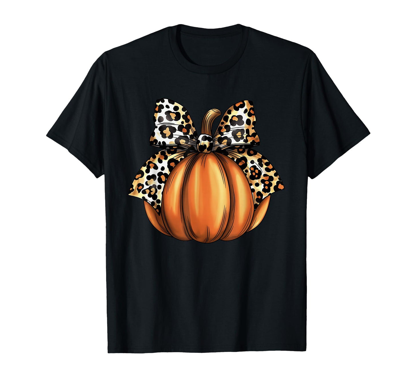 Pumpkin Leopard Coquette Bow Women Girls Kids Halloween T-Shirt