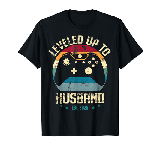 Leveled Up To Husband est 2025 Newly Married Gamer Bachelor T-Shirt