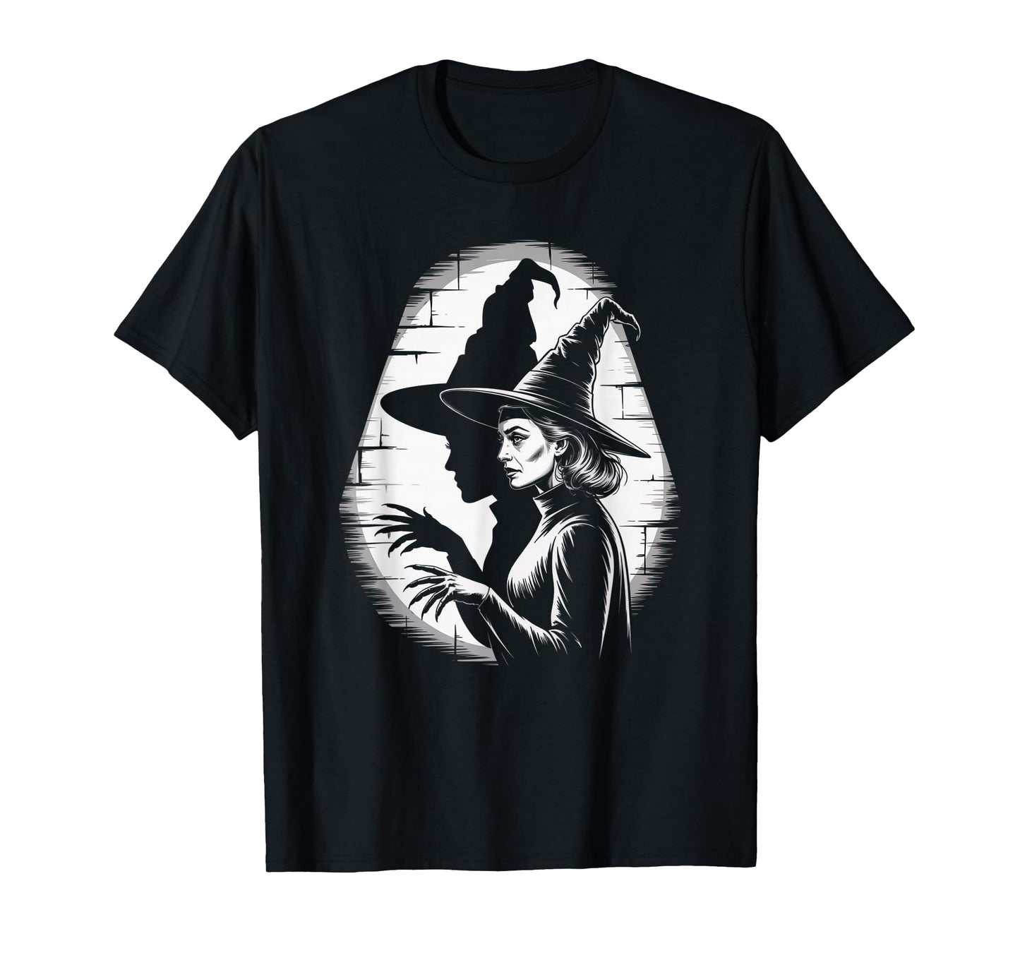 Vintage Witch Profiles with Shadow Horror Art T-Shirt