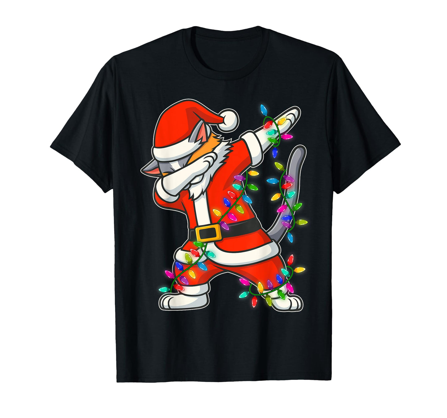 Christmas Cat Dabbing Lights Santa Xmas for Men Women Kids T-Shirt