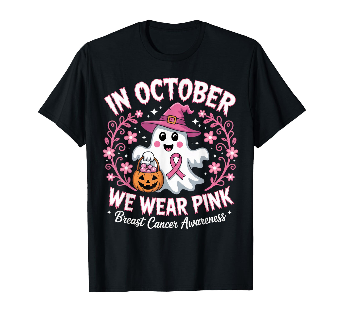 Breast Cancer Women Halloween in October We Wear Pink T-Shirt