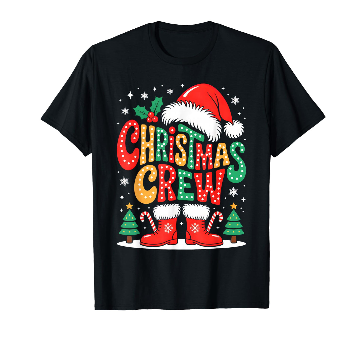Funny Christmas Crew Xmas Squad Santa Family Pajamas Groovy T-Shirt