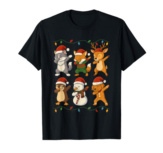 Dabbing Santa Cat Friends Christmas Boys Girls Men Xmas Dog T-Shirt