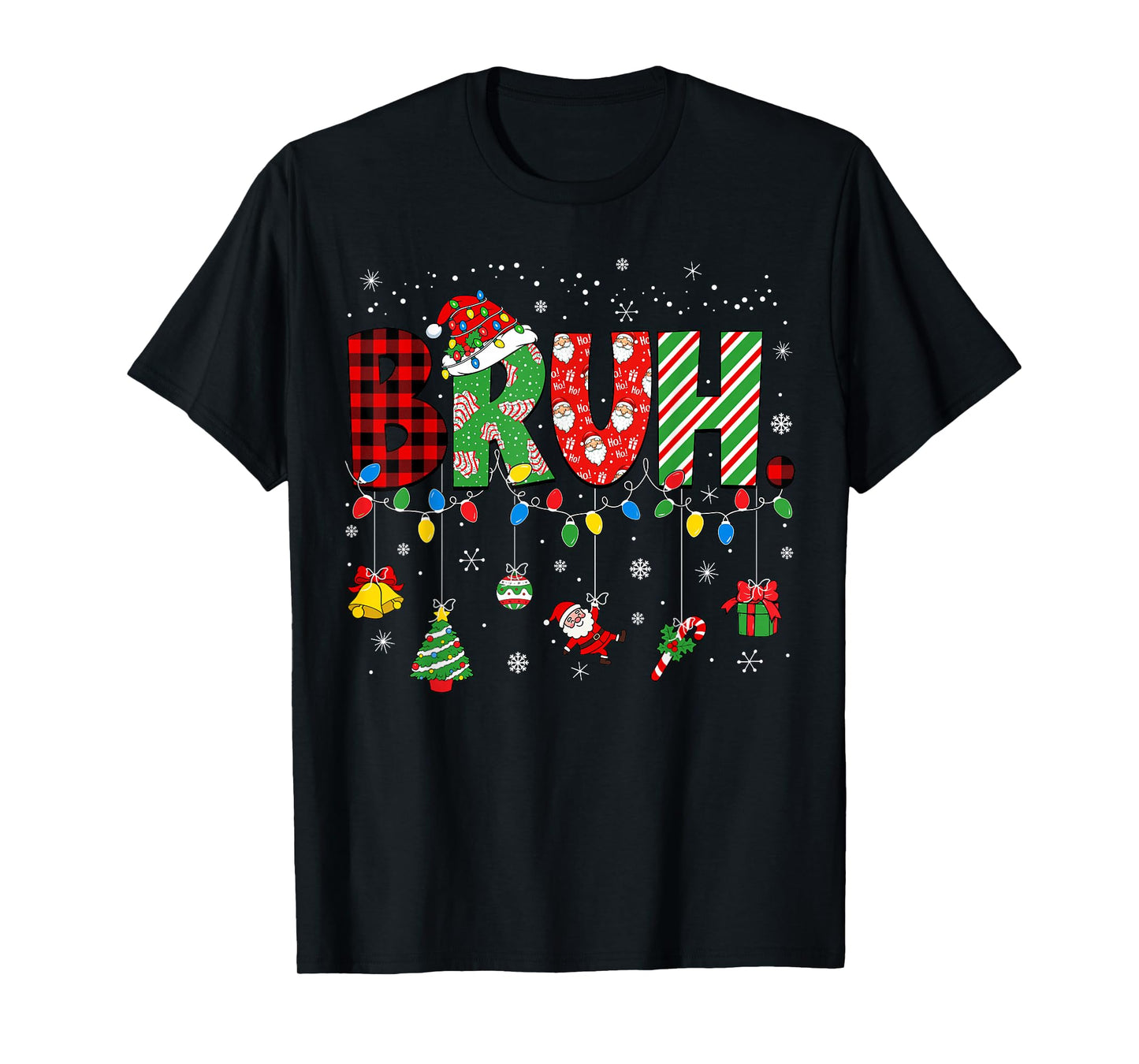 Bruh Funny Christmas Red Plaid Teens Boys Kids Xmas Pajamas T-Shirt