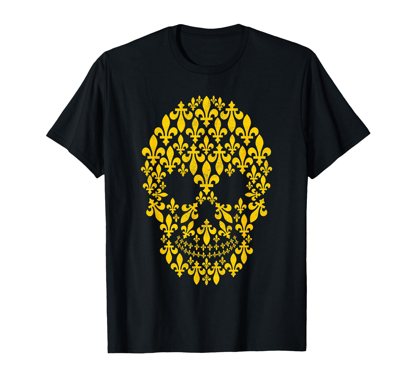 New Orleans Fleur de lis Skull Grunge Gold T-Shirt