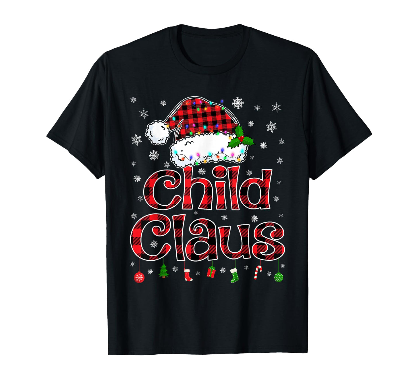Child Claus Christmas Lights Xmas Pajama Matching Family T-Shirt