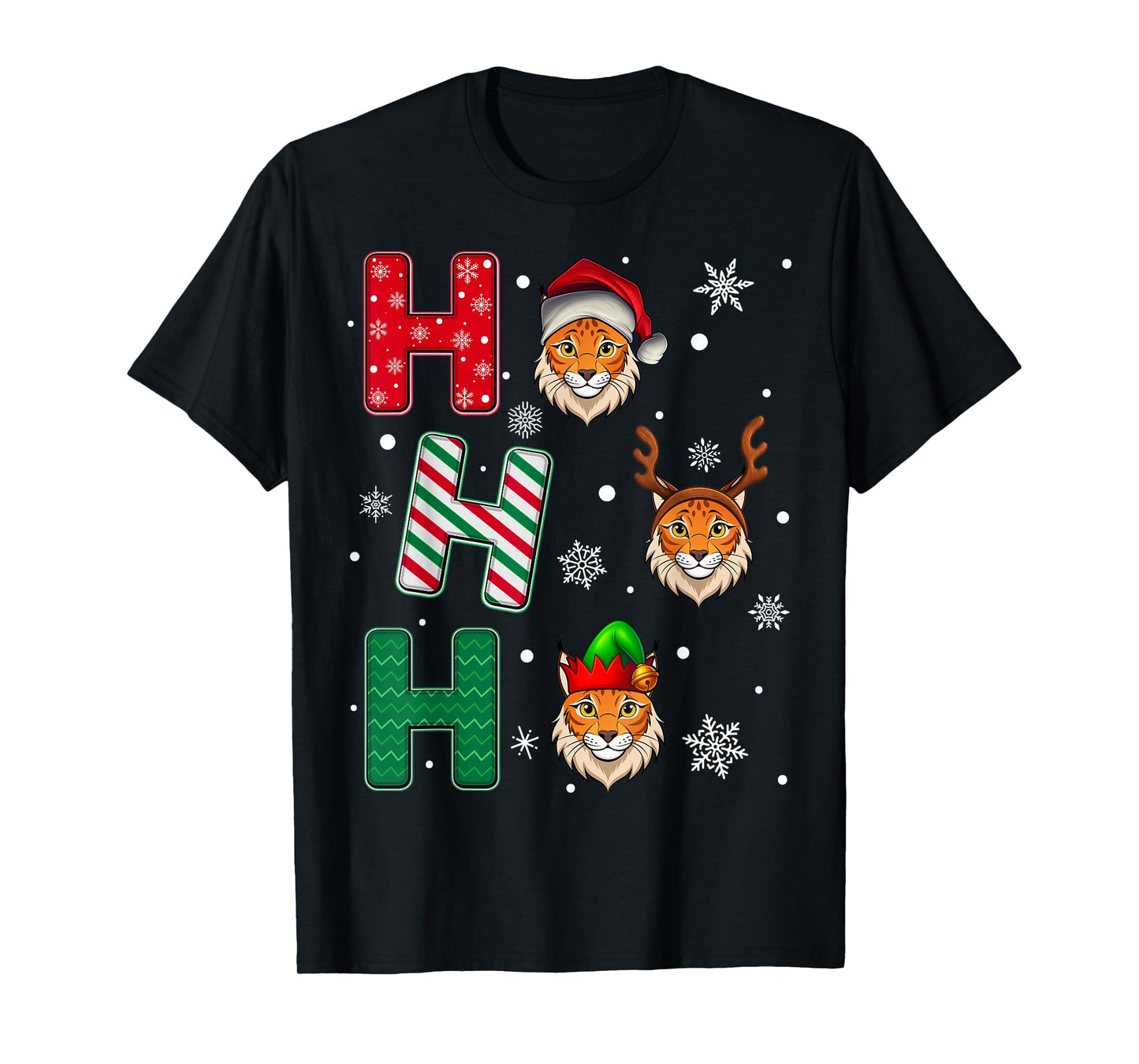 Ho Ho Ho Bobcat Animal Matching Santa Elf Xmas T-Shirt