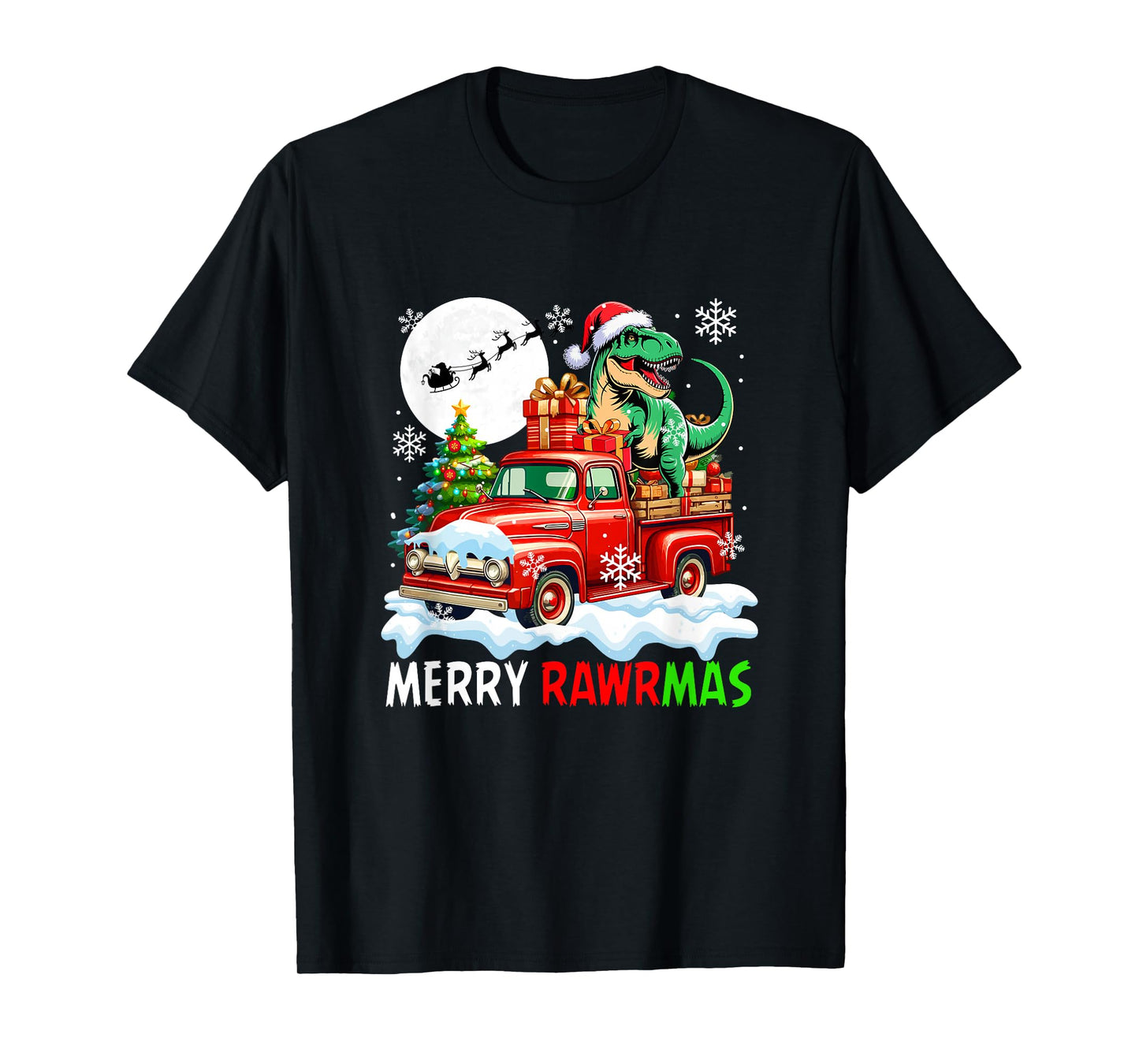Merry Christmas Santa T-Rex On Pickup Truck Owner Kids T-Shirt
