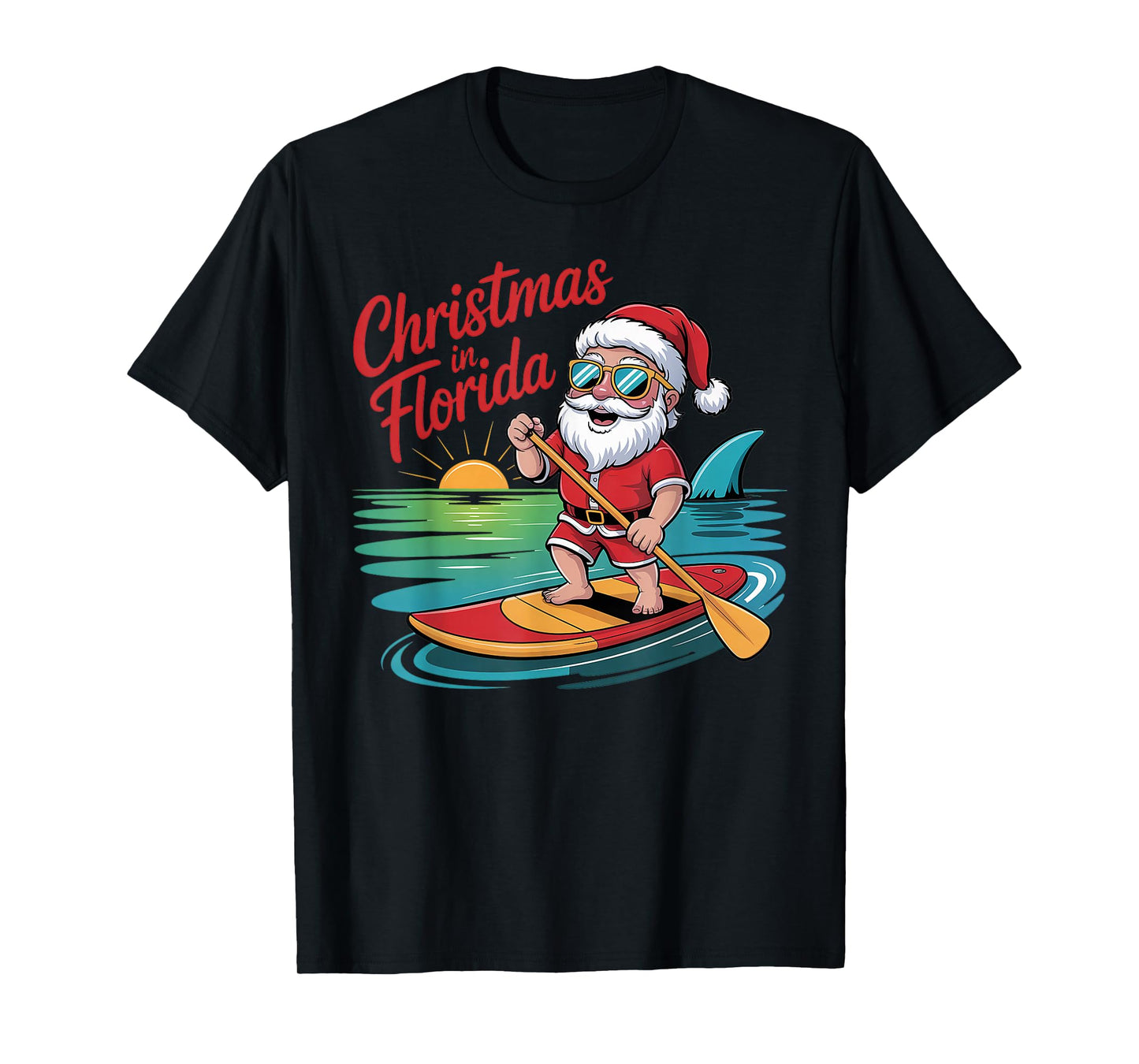 Christmas in Florida Santa Paddleboarding Funny Tropical T-Shirt