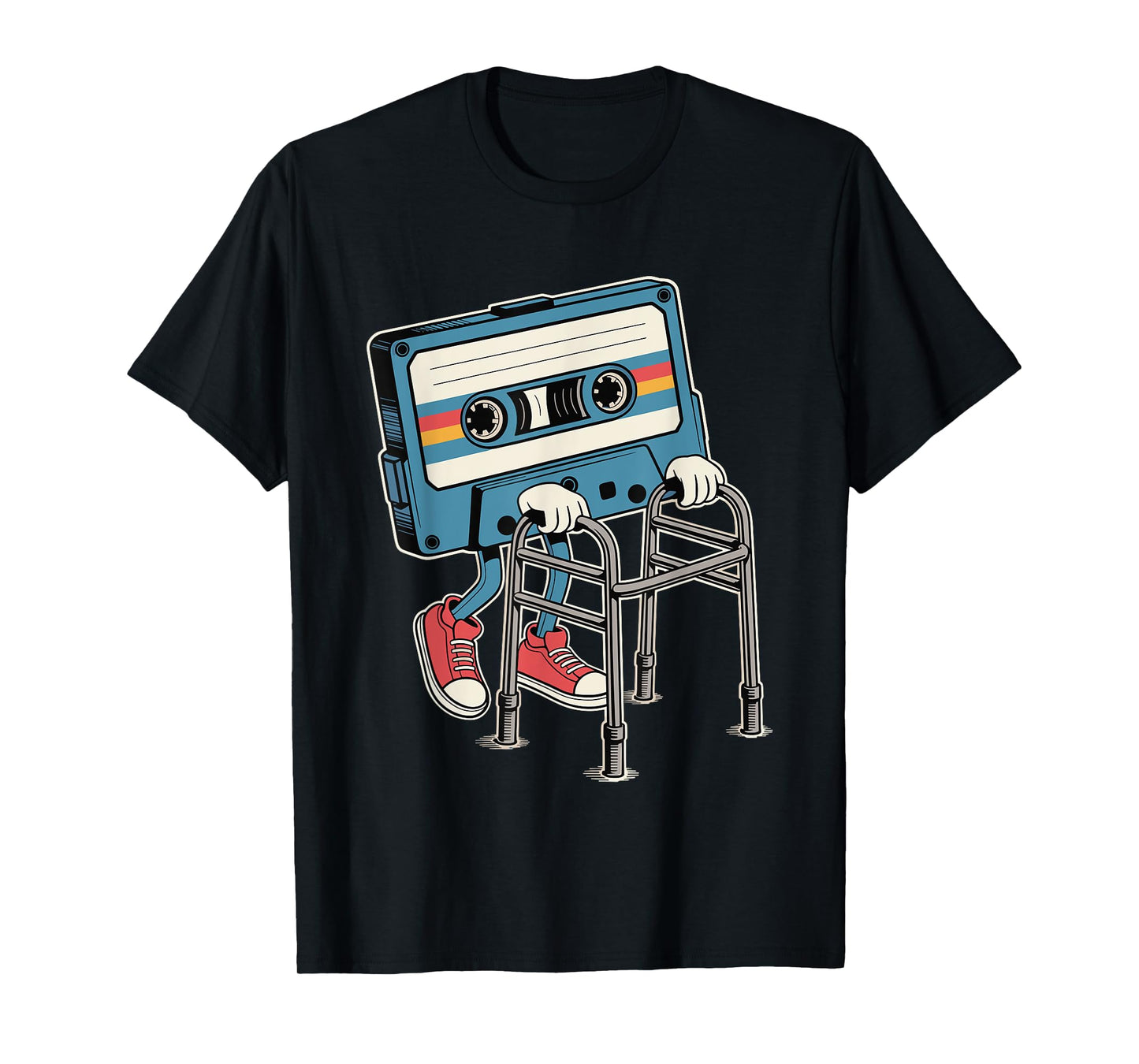 Funny Retro Old Cassette Tape Cartoon with Walker Nostalgia T-Shirt