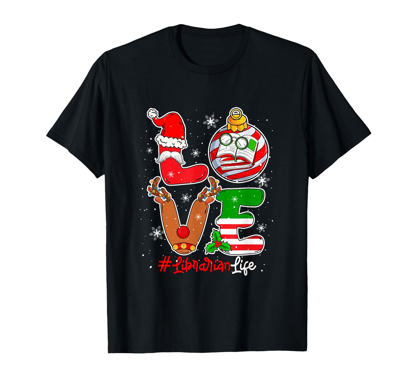 Love Librarian Christmas Santa Reindeer Costume Job Team T-Shirt