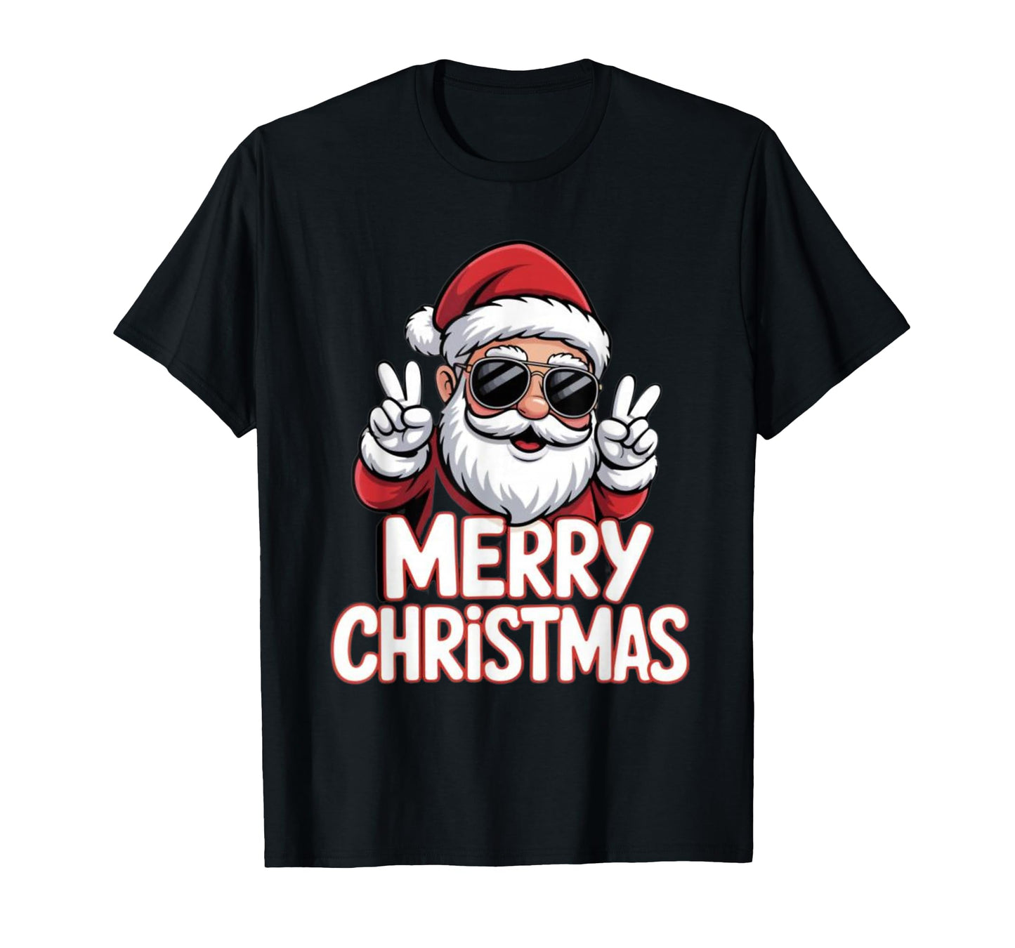 Merry Christmas Santa Peace Sign Cool Look T-Shirt