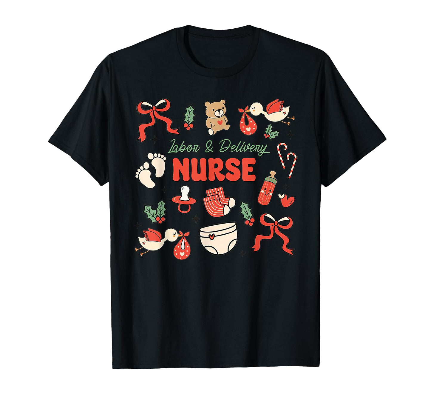 Coquette Labor & Delivery Nurse Christmas L&D Stork Squad T-Shirt