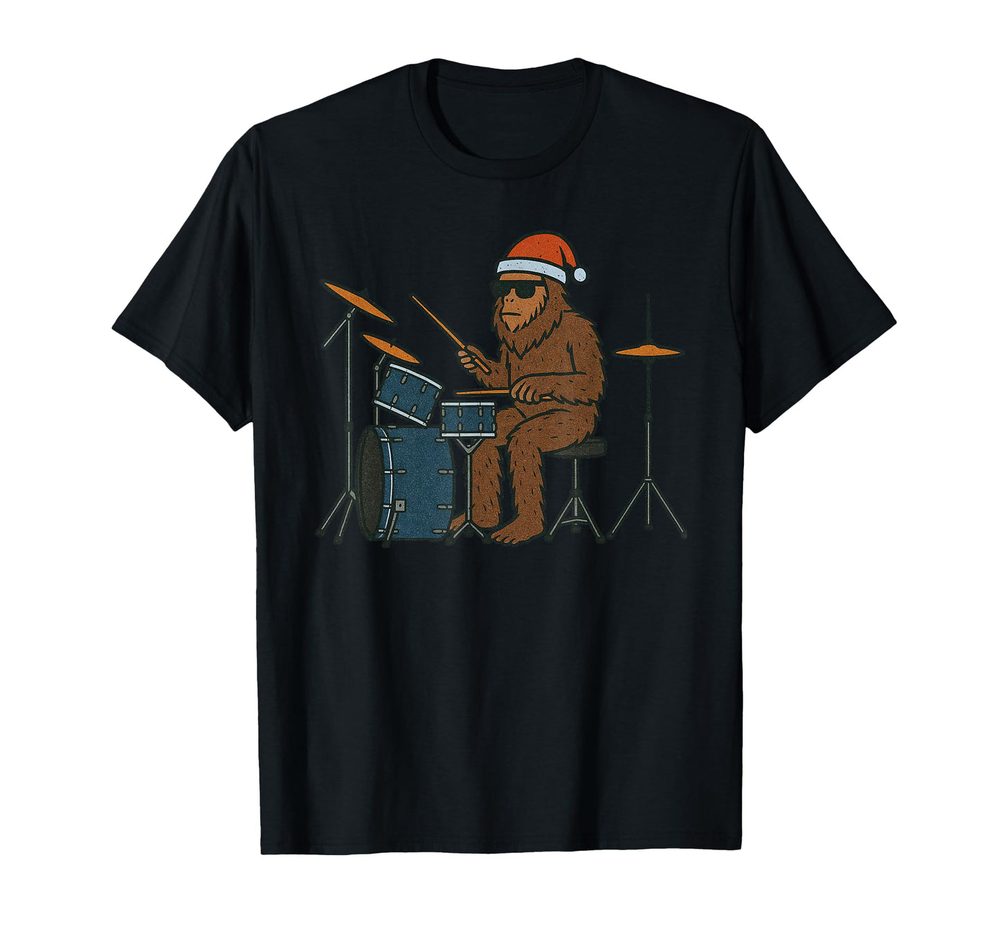 Sasquatch Playing Drums Christmas Vintage Drummer Xmas T-Shirt
