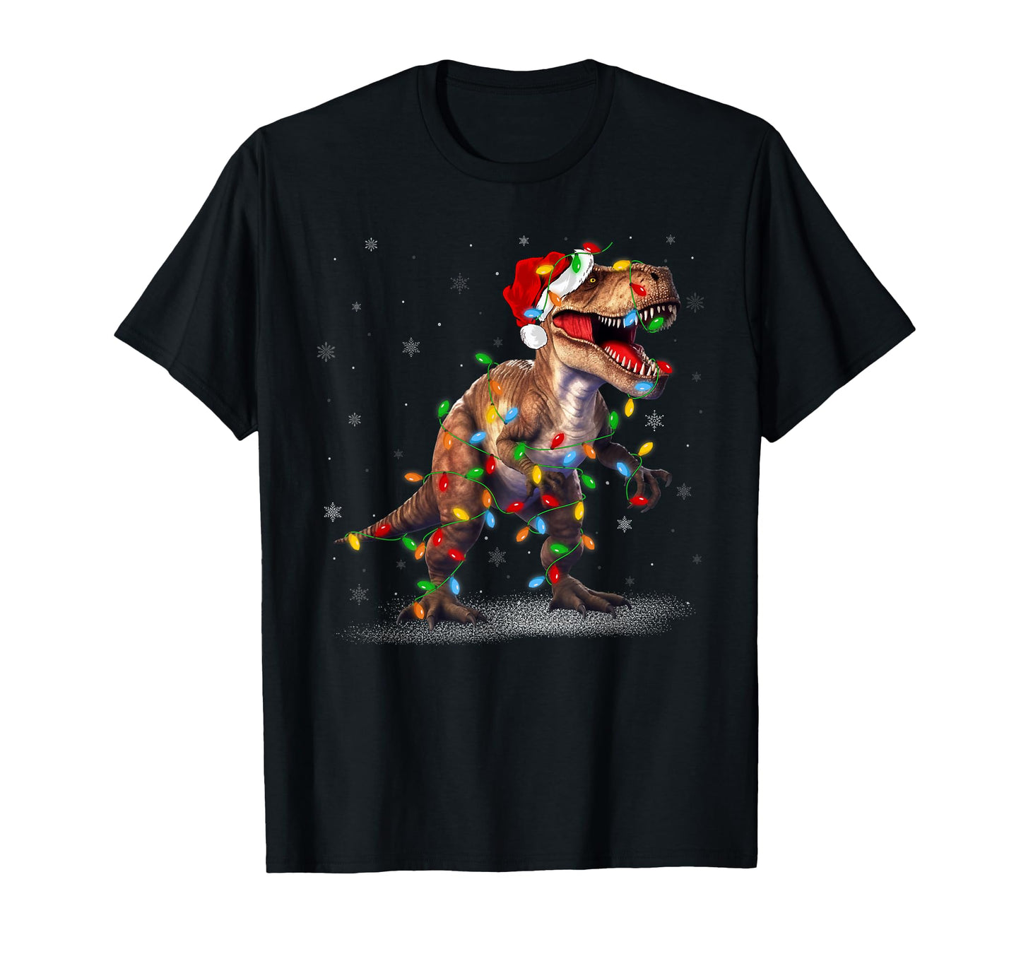 T-Rex Dinosaur Christmas Tree Sweater Santa Xmas Lights T-Shirt