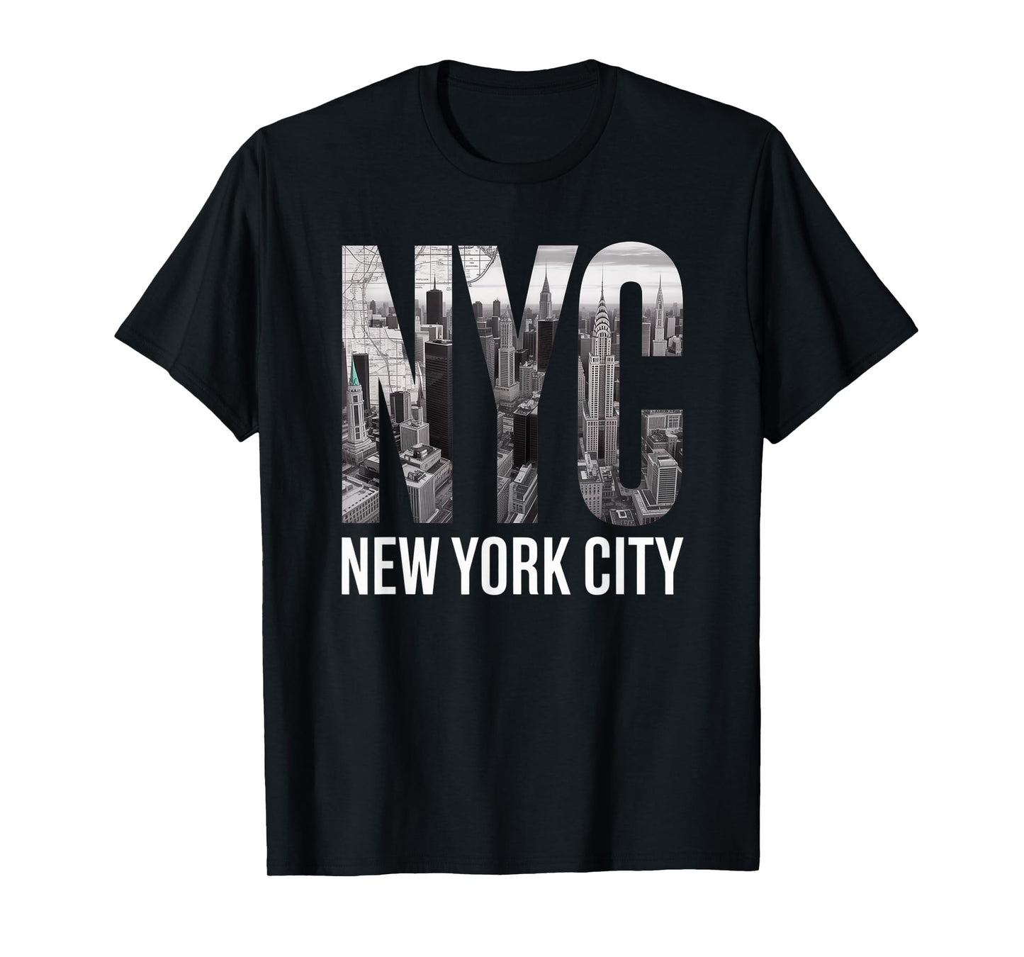 New York City Skyline Black and White Modern Typography T-Shirt